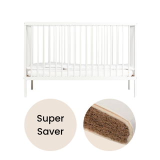 Mini Cot Bed With Natural Mattress - White - Mokee