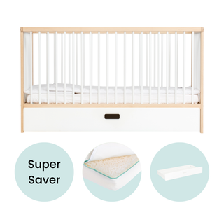 Midi Cot Bed With Drawer & Luxury Breathable Air Mattress - White Beech - Mokee