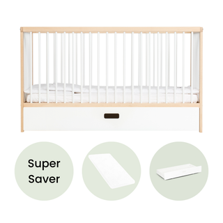 Midi Cot Bed With Drawer & Aloe Vera Mattress - White Beech - Mokee