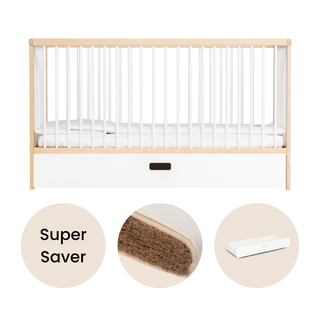 Midi Cot Bed With Drawer & Natural Mattress - White Beech (140x70) - Mokee