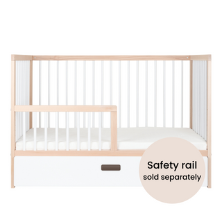 Mini Cot Bed With Drawer & Luxury Breathable Air Mattress - White Beech (120x60)