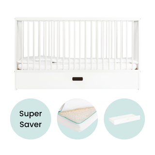 Midi Cot Bed With Drawer & Luxury Breathable Air Mattress - White - Mokee
