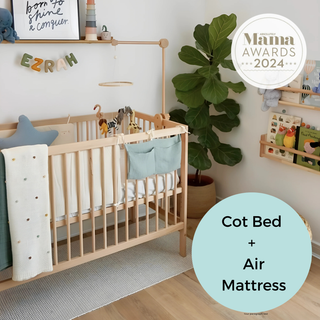 Mini Cot Bed With Luxury Breathable Air Mattress- Beech