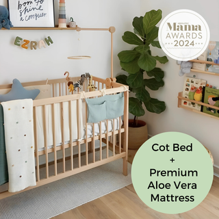 Mini Cot Bed With Premium Aloe Vera Mattress - Beech (120x60)