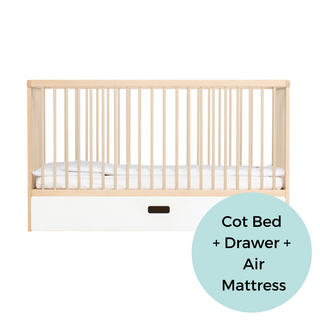 Midi Cot Bed With Drawer & Luxury Breathable Air Mattress - Beech - Mokee