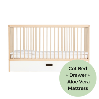 Midi Cot Bed With Drawer & Aloe Vera Mattress - Beech - Mokee