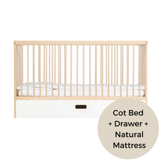 Midi Cot Bed With Drawer & Natural Mattress - Beech (140x70)