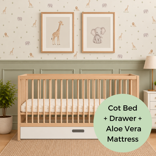 Midi Cot Bed With Drawer & Aloe Vera Mattress - Beech (140x70)