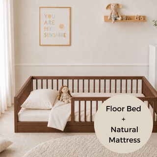 Montessori Toddler Floor Bed with Natural Mattress - Walnut (140x70)