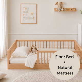 Montessori Toddler Floor Bed with Natural Mattress - Beech (140x70)