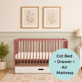 Mini Cot Bed With Drawer & Luxury Breathable Air Mattress - Dusty Rose (120x60)