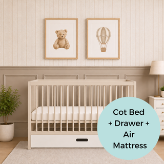 Mini Cot Bed With Drawer & Luxury Breathable Air Mattress - Cashmere (120x60)