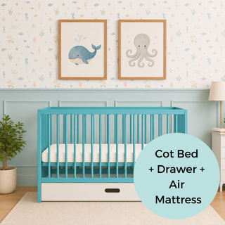 Mini Cot Bed With Drawer & Luxury Breathable Air Mattress - Ocean Teal (120x60)
