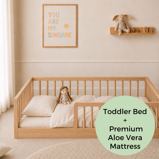 Montessori Toddler Floor Bed with Premium Aloe Vera Mattress - Beech (140x70)
