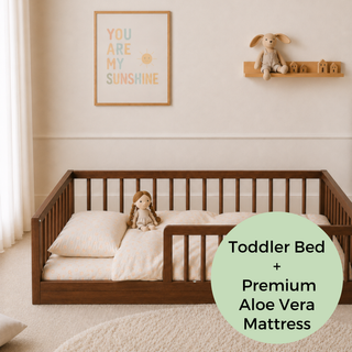 Montessori Toddler Floor Bed with Premium Aloe Vera Mattress - Walnut (140x70)