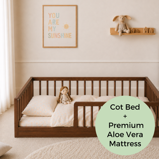 Montessori Toddler Floor Bed with Premium Aloe Vera Mattress - Walnut (140x70)