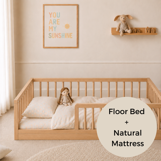Montessori Toddler Floor Bed with Natural Mattress - Beech (140x70)