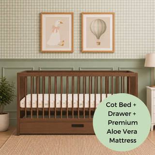 Midi Cot Bed With Drawer & Premium Aloe Vera Mattress - Walnut (140x70)