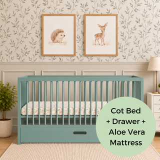 Midi Cot Bed With Drawer & Aloe Vera Mattress - Stone Teal (140x70)