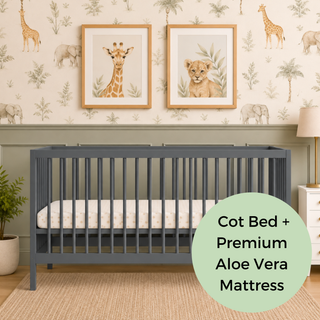 Midi Cot Bed With Premium Aloe Vera Mattress - Stone Blue (140x70)
