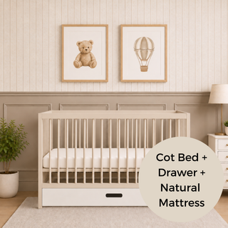 Mini Cot Bed With Drawer & Natural Mattress - Cashmere (120x60)