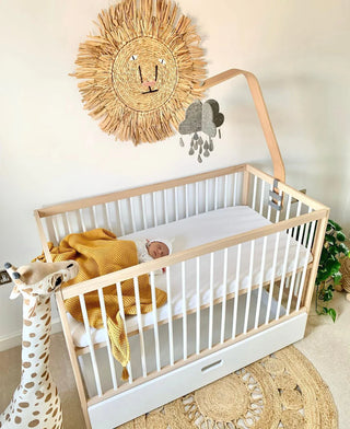 Mini Cot Bed With Drawer & Luxury Breathable Air Mattress - White Beech (120x60)