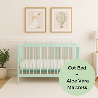 Mini Cot Bed With Aloe Vera Mattress - Dusty Aqua (120x60)