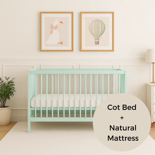 Mini Cot Bed With Natural Mattress - Dusty Aqua