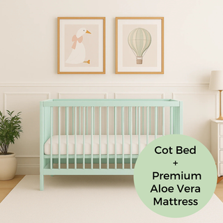 Mini Cot Bed With Premium Aloe Vera Mattress - Dusty Aqua (120x60)