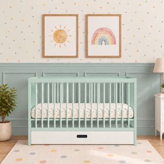 Mini Cot Bed with Drawer -  Dusty Aqua (120x60)