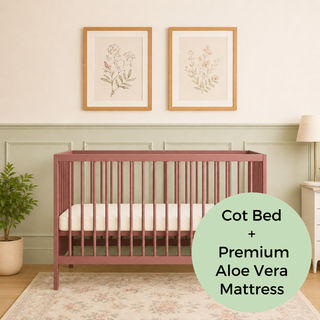 Mini Cot Bed With Premium Aloe Vera Mattress - Dusty Rose (120x60)