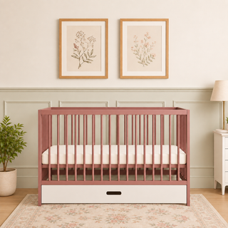 Mini Cot Bed with Drawer -  Dusty Rose (120x60)