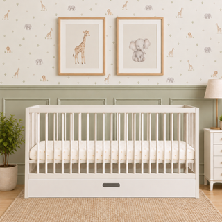 Midi Cot Bed with Drawer -  White (140x70)