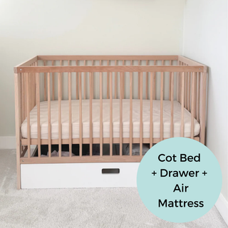 Mini Cot Bed With Drawer & Luxury Breathable Air Mattress - Beech