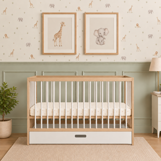 Mini Cot Bed with Drawer -  White Beech (120x60)