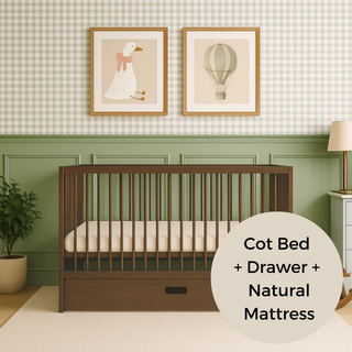 Mini Cot Bed With Drawer & Natural Mattress - Walnut (120x60)
