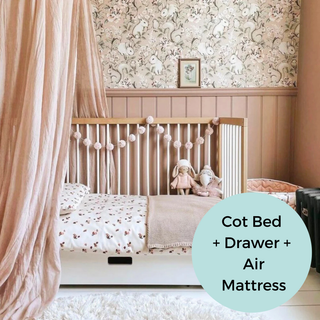 Mini Cot Bed With Drawer & Luxury Breathable Air Mattress - White Beech (120x60)