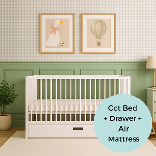 Mini Cot Bed With Drawer & Luxury Breathable Air Mattress - White