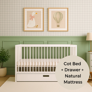 Mini Cot Bed With Drawer & Natural Mattress - White