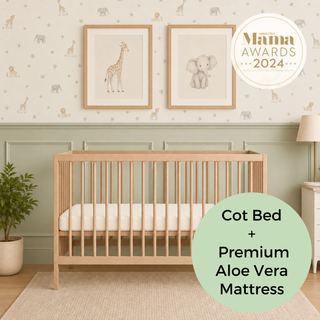 Mini Cot Bed With Premium Aloe Vera Mattress - Beech (120x60)