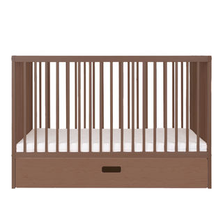 Mini Cot Bed With Drawer, Aloe Vera Mattress & 2 Mattress Protectors - Walnut - Mokee