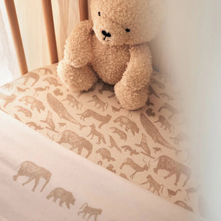 Jollein Cot Bed Fitted Sheet | 140 x 70 cm - Nougat Animals
