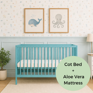 Mini Cot Bed With Aloe Vera Mattress - Ocean Teal (120x60)