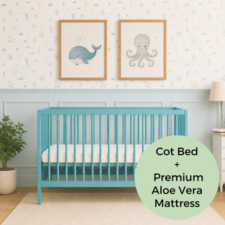 Mini Cot Bed With Premium Aloe Vera Mattress - Ocean Teal (120x60)