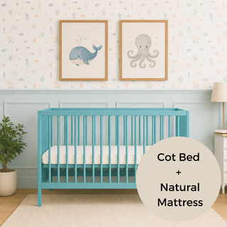Mini Cot Bed With Natural Mattress - Ocean Teal (120x60)