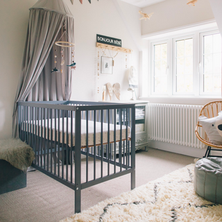 Mini Cot Bed With Drawer & Natural Mattress - Stone Blue (120x60)