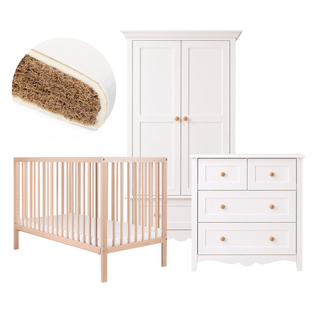 Mini Cot Bed 4-Piece Nursery Furniture Set - Beech