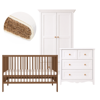 Mini Cot Bed 4-Piece Nursery Furniture Set - Walnut