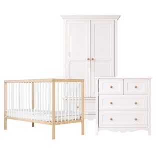 Mini Cot Bed 3 Piece Nursery Furniture Set - White Beech - Mokee