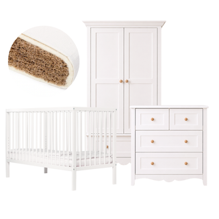 Mini Cot Bed 4-Piece Nursery Furniture Set - White - Mokee